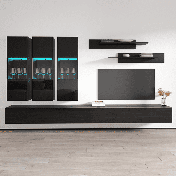Wall Mounted Floating Modern Entertainment Center Fly E, Black, E2
