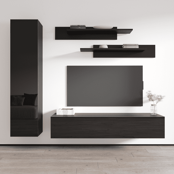 Wall Mounted Floating Modern Entertainment Center Fly G, Black, G1