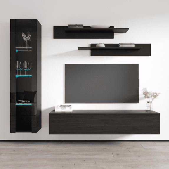 Wall Mounted Floating Modern Entertainment Center Fly G, Black, G2