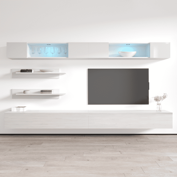 Wall Mounted Floating Modern Entertainment Center Fly I, White, I3