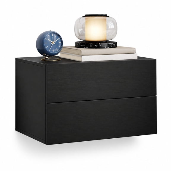 Wall-Mounted Floating Nightstand with 2 Drawers, Modern Hanging Bedside Table End Table for Bedroom, Study, Office, Home, Black, 16.5" x 12" x 11.5