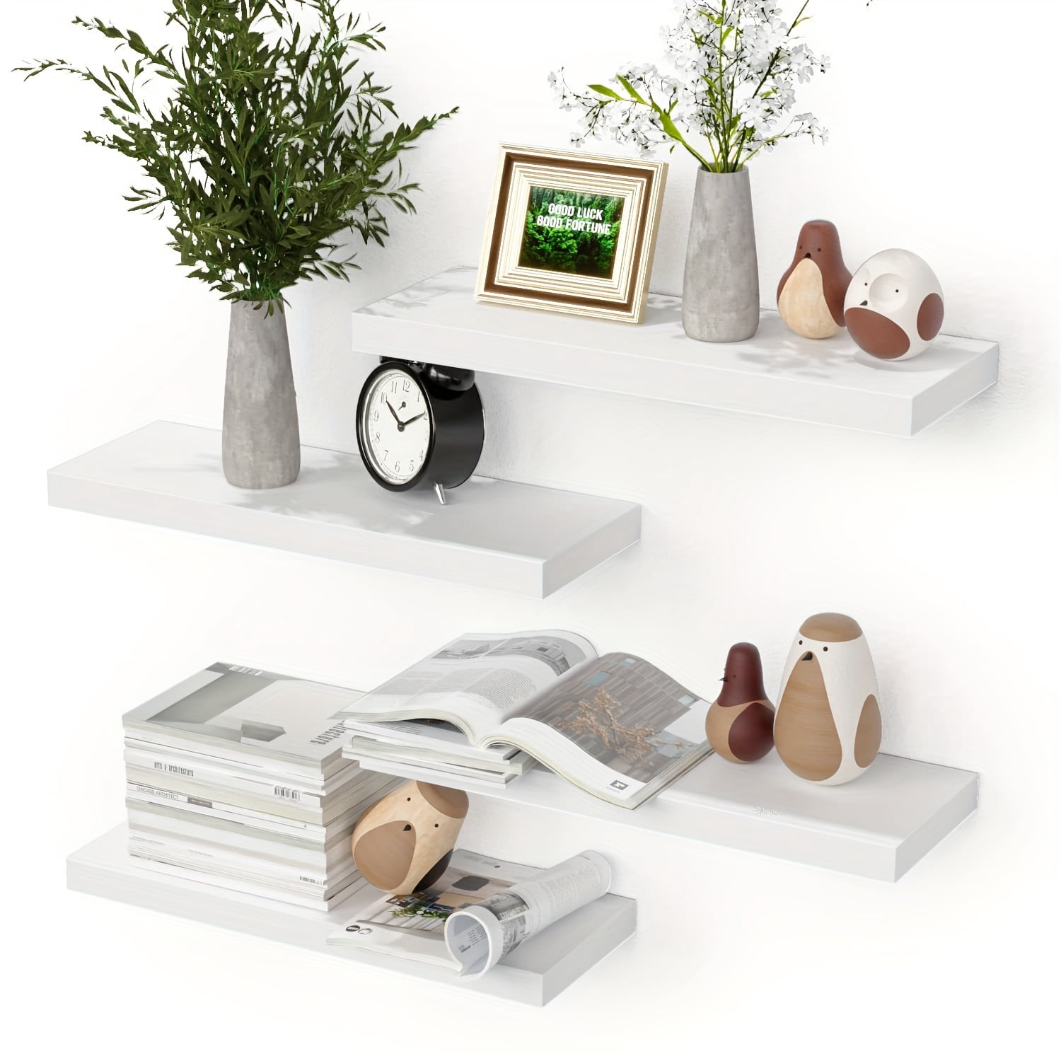 Shelf Set Wall Mounted Floating Shelves, 4 Sets Modern Wall Shelves for Bedroom ...
