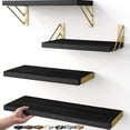 Wall Mounted Floating Shelves, G. Black Board &amp; Gold Brackets, 16-inch ...