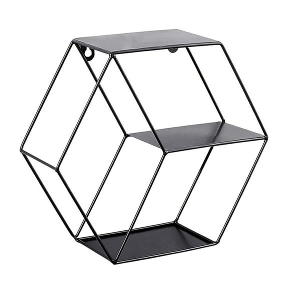 Wall Mounted Floating Shelves Rustic Round Storage Display Hexagonal Wall Hanging Shelf Home Decor for Living Room, Bedroom, Bathroom, Office, Kitchen, Black