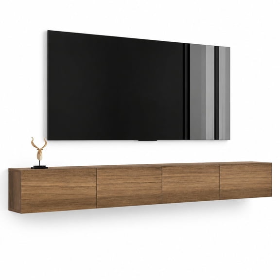 Wall Mounted Floating TV Stand for 75-85 Inch TVs - Entertainment Center with Storage, 2-Piece Modular Design Easy Assembly - Walnut Wood Media Console for Living Room