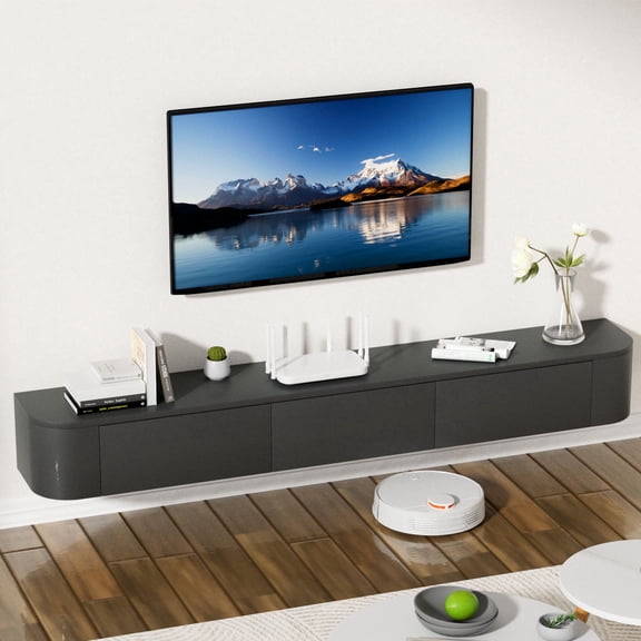 Wall Mounted Floating TV Stand Modern Media Console with 2 Drawers 1 Silent Door for Living Room Home Office (Black 160CM/62.9'')