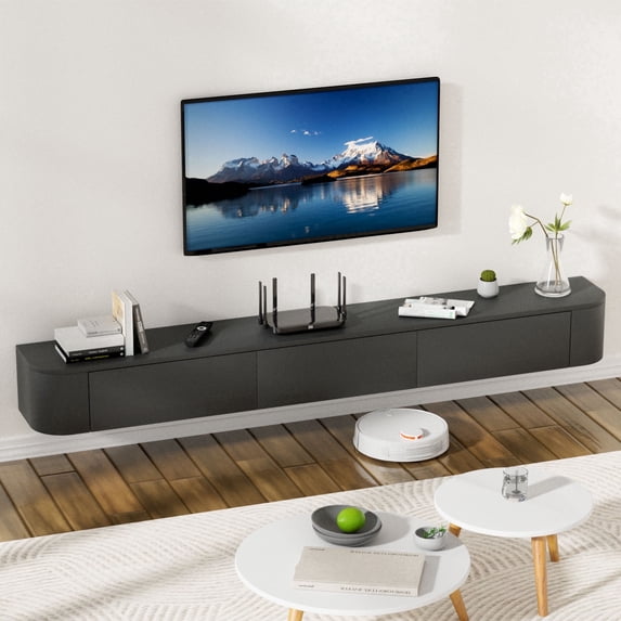 Wall Mounted Floating TV Stand Modern Media Console with 2 Drawers 1 Silent Door for Living Room Home Office (Black 180CM/70.8'')