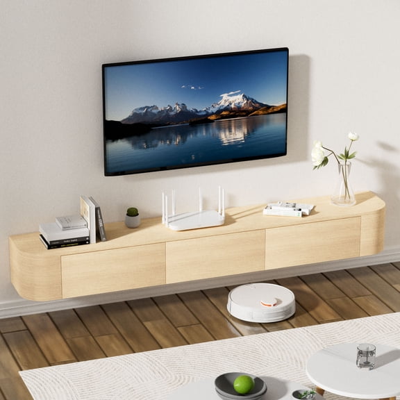 Wall Mounted Floating TV Stand Modern Media Console with 2 Drawers 1 Silent Door for Living Room Home Office (Oak 160CM/62.9'')