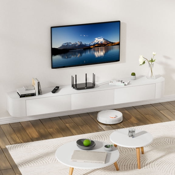 Wall Mounted Floating TV Stand Modern Media Console with 2 Drawers 1 Silent Door for Living Room Home Office (White 180CM/70.8'')
