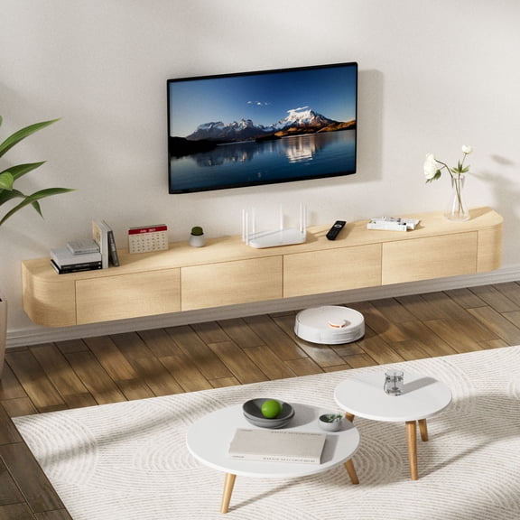 Wall Mounted Floating TV Stand Modern Media Console with 2 Drawers 2 Silent Doors for Living Room Home Office (Oak 200CM/78.7'')