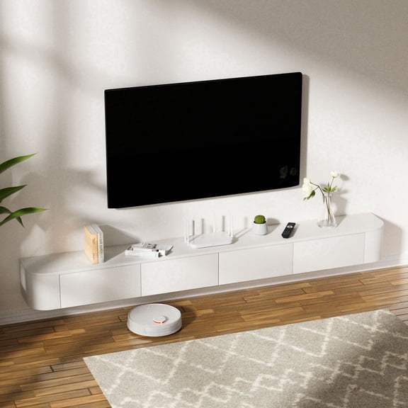 Wall Mounted Floating TV Stand Modern Media Console with 2 Drawers 2 Silent Doors for Living Room Home Office (White 200CM/78.7'')