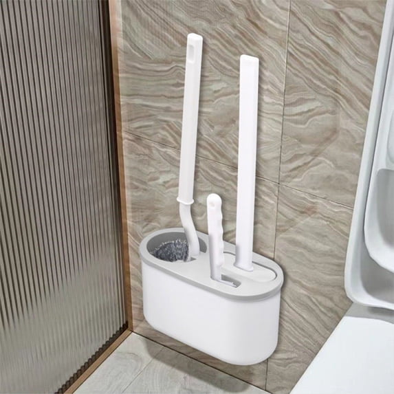 Wall-Mounted & Floor-to-Ceiling Toilet Brush Set | 360° Cleaning No Dead Angle | Space-Saving Bathroom Cleaning Kit with Brush & Gap Scraper