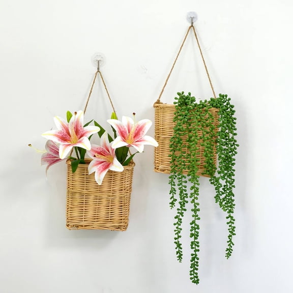 Wall Mounted Flower Basket Handwoven Rattan Wall Storage Decorative Accessory for Dining Room Hanging Planter Boho Style with Moss for Artificial Plants