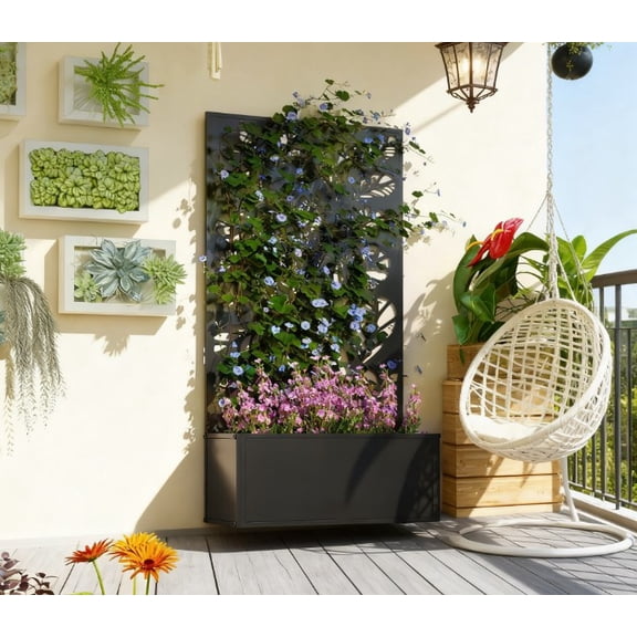 Wall Mounted Flower Bed, Freestanding Metal Garden Bed with Trellis for Climbing Plants,for Garden, Patio, Balcony