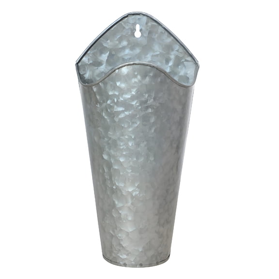 Wall Mounted Flower Bucket Galvanized Look Metal Vase, Silver Decorative Wall Decor Accent for Living Room Entrywa