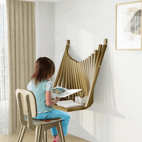 Wall-Mounted Fold-Down Table (Premium Solid Walnut Wood) - Floating Drop Leaf Desk with Dual Safety Locks, Space-Saving Shelf for Small Spaces/Home Office/Kids Study