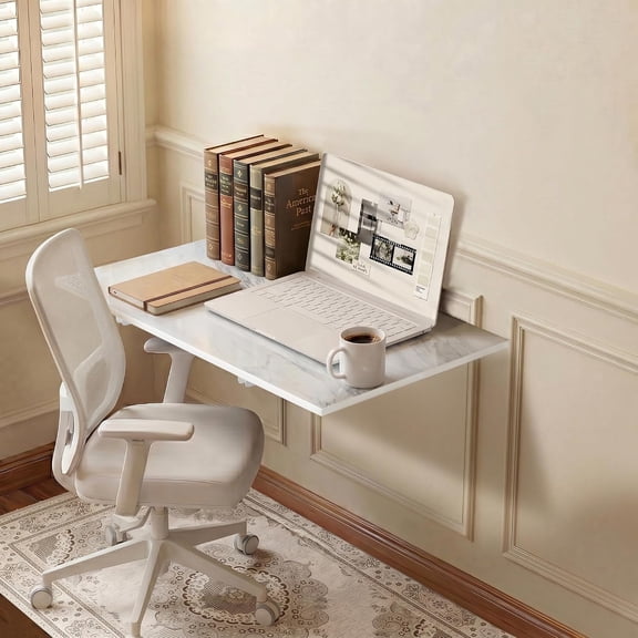 Wall Mounted Fold Down Workbench 25" x 15.7" White Marble