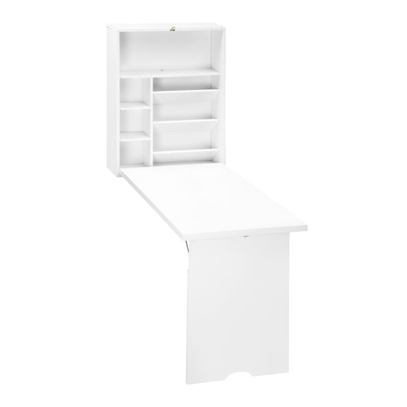 Wall Mounted Desk, Foldable Floating Desk with Shelves - White Home Office Desk - Space Saving Convertible Desk for Study, Work, Writing - 37" x 23.5"