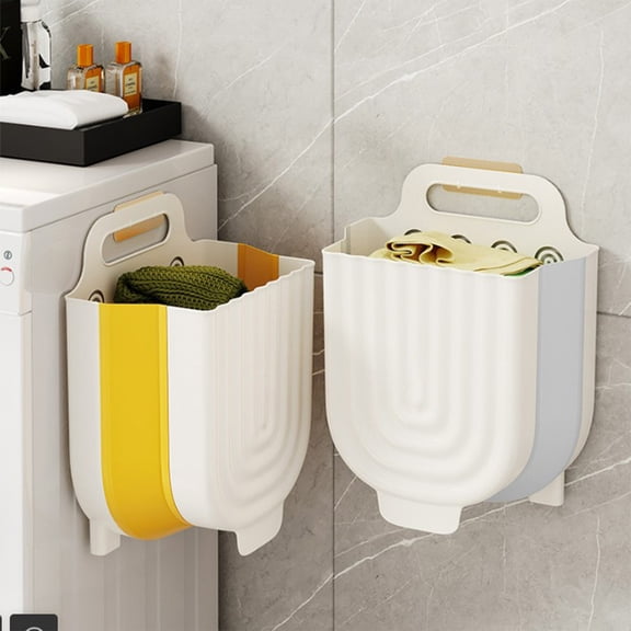 Wall-Mounted Foldable Laundry Hamper - Large Capacity Plastic Dirty Clothes Bin for Household, Collapsible Hamper for Bathroom/Laundry Room, Easy-Install Space-Saving Organizer, 14*12*7in, Gray