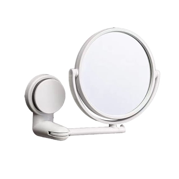 Wall Mounted Foldable Makeup Mirror Suction Cup Adjustable Vanity Glass For Bathroom Shower Grooming White
