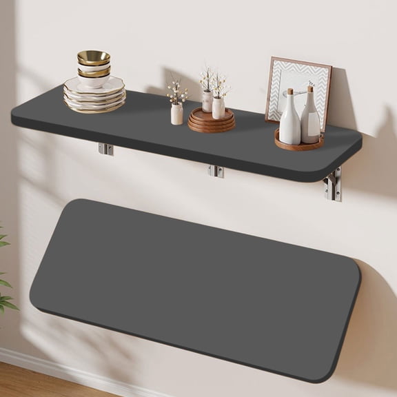 Wall Mounted Foldable Shelf, Space Saving Wall Shelf with No-Nail Adhesive & Screws, timber and Iron Foldable Wall Bookshelf Storage Shelf for Bathroom Kitchen Living Room Bedroom Office