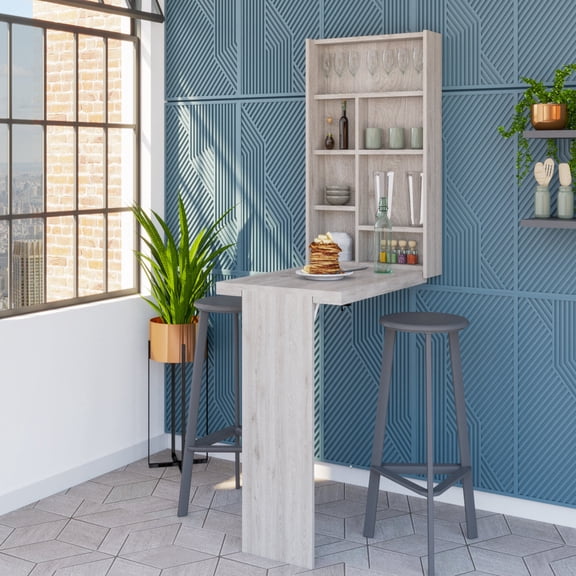 Wall-Mounted Foldable Table with Shelves | Great for Rooms Needing More Storage | Particle Board Main Material | Overcomes Space and Storage Shortage