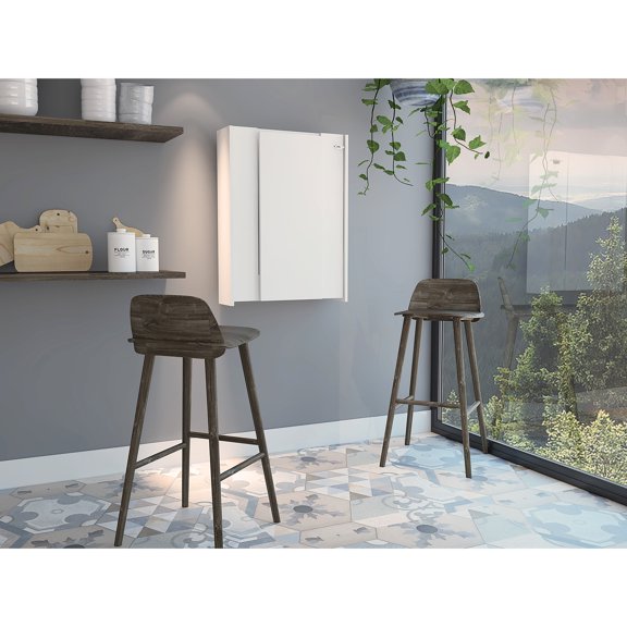 Wall - Mounted Foldable Table with Storage Shelves / Extendable and White