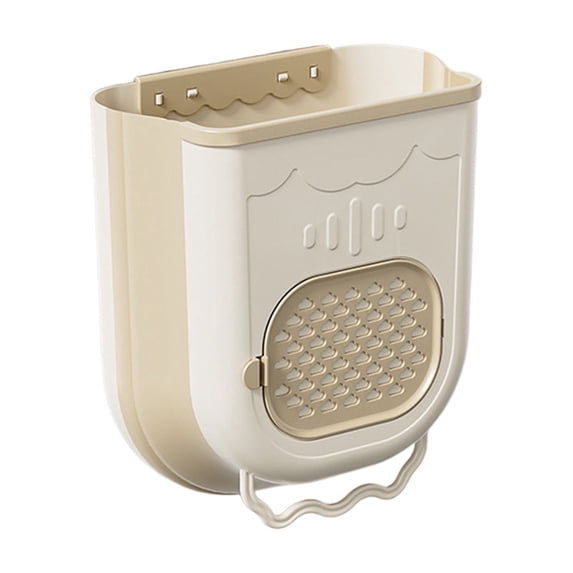 Wall Mounted Foldable Trash Can For Kitchen Cabinet, Hanging Small Waste Bin,Plastic Collapsible Garbage Can For Bathroom, Bedroom Counter Beige