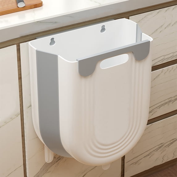Wall Mounted Foldable Trash Can, Hanging Collapsible Garbage Bin, Punch Free Installation, Telescopic Space Saving Design, Waterproof Plastic Bin for Kitchen Bathroom Cabinet Door