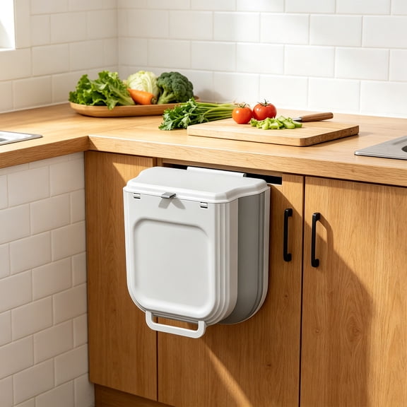 Wall Mounted Foldable Trash Can, Large Capacity Plastic Hanging Bin, Telescopic Kitchen Bathroom Waste Organizer, Punch Free Foldable Garbage Storage Box, Durable Household Trash Holder