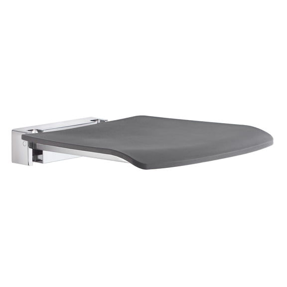Wall Mounted Folding Bath Seat Shower Chair - Polished Chrome, Slate Grey