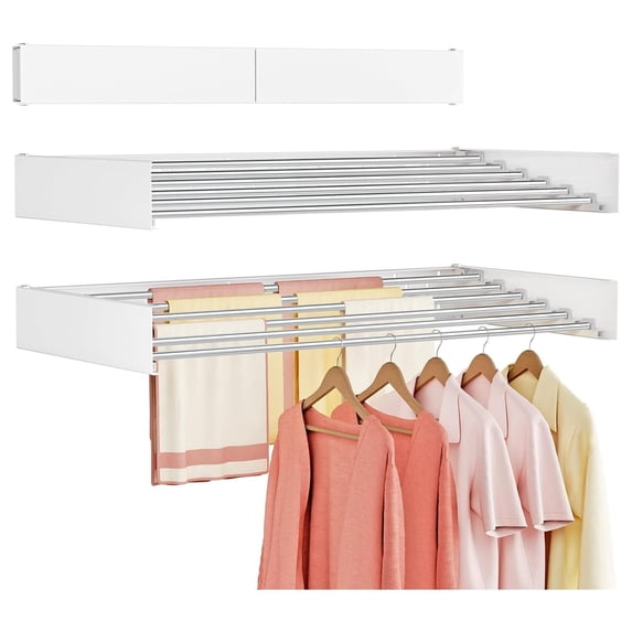 Wall Mounted Folding Clothes Drying Rack, White 40 Inch Retractable ...