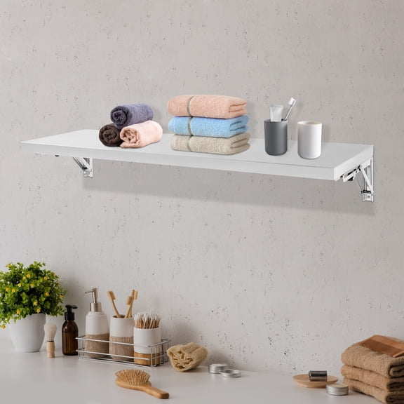 Wall Mounted Folding Concession Shelf, 304 Stainless Steel Concession Shelf, Stainless Steel Shelf, 35.43 x 11.81 in, Max Load 55 lbs, Stable Triangle Bracket, for Dining Storage Work Study