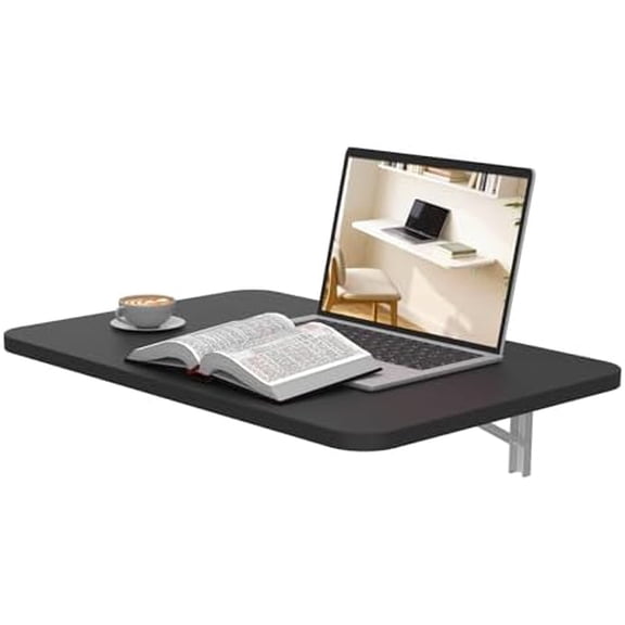 Wall Mounted Folding Desk 23.6” x 15.7”, Drop Down Table with Metal Collapsible Brackets, Folding Wall Table for Small Spaces, Home, Office, Kitchen, Laundry Room-Black