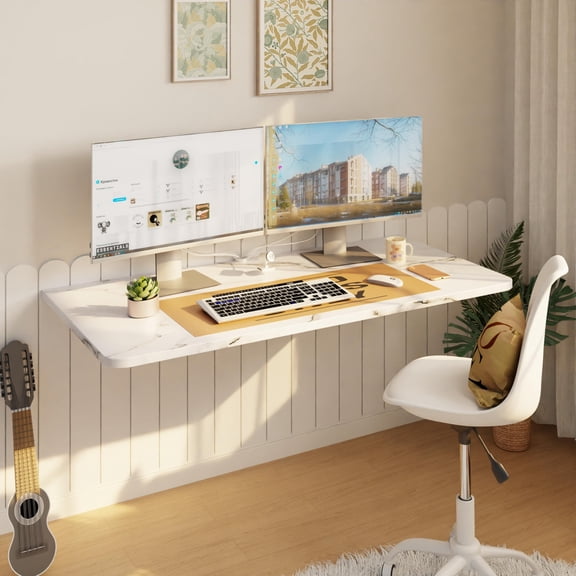 Wall Mounted Folding Desk, Floating Computer Table For Small Spaces, Home Office Study Workstation, Compact Fold Down Laptop Stand, Laundry Room Organizer, Modern Style, White