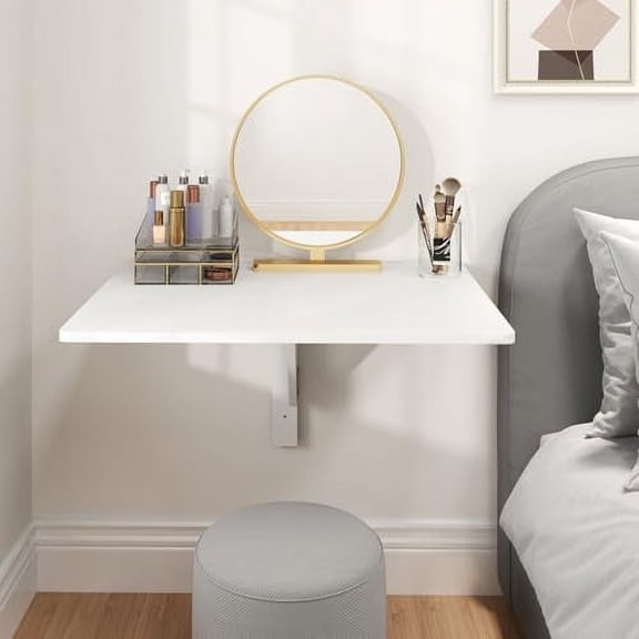 Wall Mounted Folding Desk, Fold Down Drop Leaf Table, Wood Laundry Floating Desk, Foldable Computer Table Wall Mount for Small Spaces, Study, Kitchen (White)