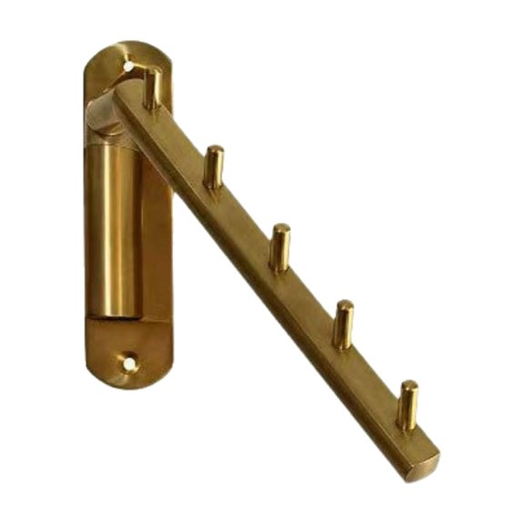 Wall Mounted Folding Hook Rack, Gold Finish 5-Hook Organizer for Kitchen Balcony Home, Space Saving Foldable Towel & Key Holder, Indoor Gardening Tool Rack