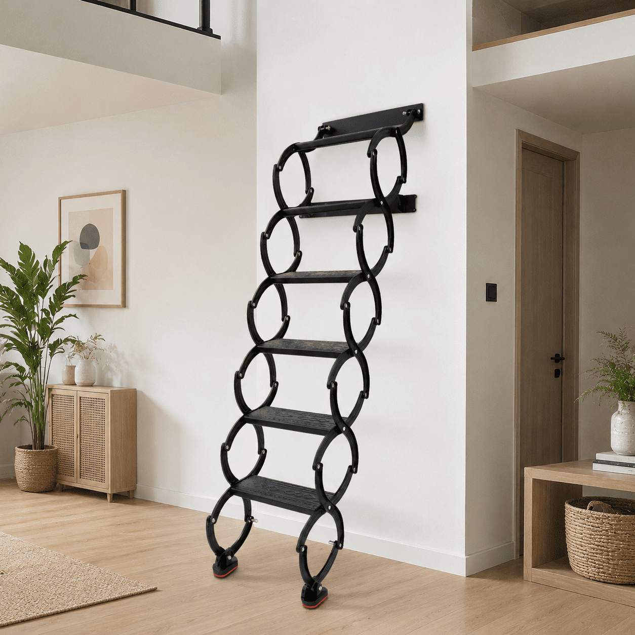 Wall Mounted Folding Ladder, 6-Step Telescoping Ladder with 440lbs ...