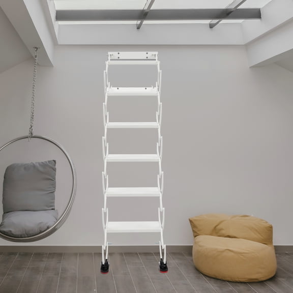 Wall Mounted Folding Ladder, White Step Ladders, 6-Steps Retractable Folding Stair