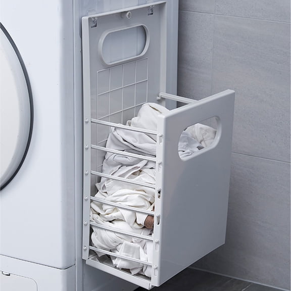 Wall-Mounted Folding Laundry Hamper | Large Capacity Clothes Storage Basket | Plastic Foldable Organizer for Laundry Room, White/Beige