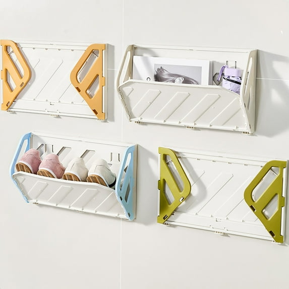 Wall Mounted Folding Shoe Rack | Adhesive No Drill Install | Space-Saving Plastic Organizer | Multi-Layer Stackable Storage | Draining Design, Fits Entryway, Bathroom, 1pc, 5kg Load, Assorted Colors