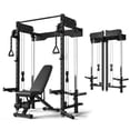 thumbnail image 1 of Wall Mounted Folding Squat Rack,1200 LBS Power Rack with Dual Independent Pulley System, 5 Adjustable Modes, Functional Trainer for Space Saving Home Gym with 1000 LB Weight Bench,Black, 1 of 9