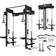 MITONOS Wall Mounted Folding Squat Rack,1200 LBS Power Rack with Dual Independent Pulley System, 5 Adjustable Modes, Functional Trainer for Space Saving Home Gy