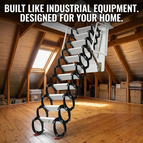 Wall-Mounted Folding Stair, 12 Retractable Steps, 1102LBS Load, Durable, Folding Loft Staircase, Attic, Warehouse, Loft