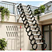 Wall-Mounted Folding Stairs, 12 Steps 3.2m Folding Loft Staircase with Handrails, Iron Telescoping Attic Ladder with Pull Down System, Retractable Loft Ladder, Up to 1300lbs, for Indoor Outdoor