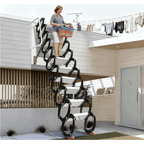 Wall-Mounted Folding Stairs, 12 Steps, 3.2m Folding Loft Staircase with Handrails, Telescoping Attic Ladder with Pull Down System, Retractable Loft Ladder, Up to 1300lbs, for Indoor Outdoor