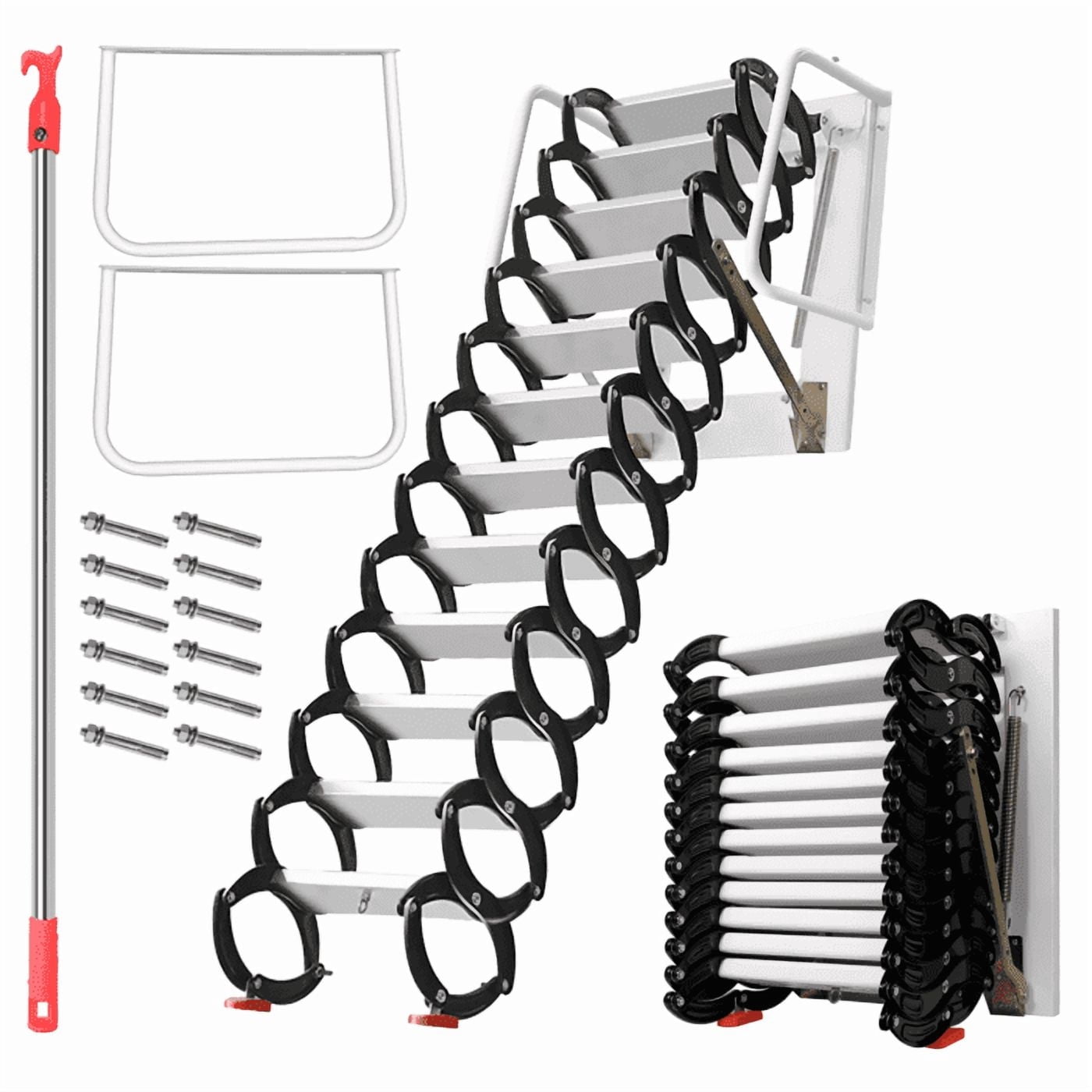 Wall-Mounted Folding Stair, Grab Bars, 12 Retractable Steps, Durable ...