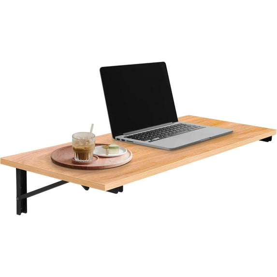 Wall Mounted Folding Table - 16x40 Wood Floating Desk for Wall, Laundry Folding Table - 1.5 inch Fold Down Wall Desk for Small Spaces with Heavy Duty Foldable Workbench Brackets - White Oak