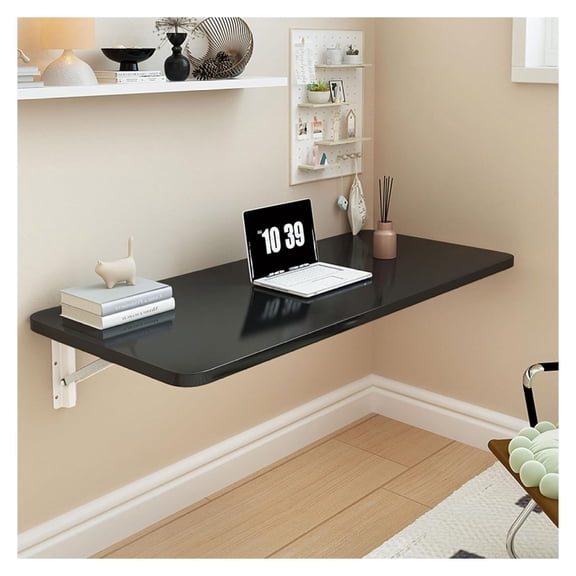 Wall Mounted Folding Table 27.6x15.7 Inch Floating Desk for Home Office, Kitchen, Laundry Room, Hanging Fold Down Workstation Black