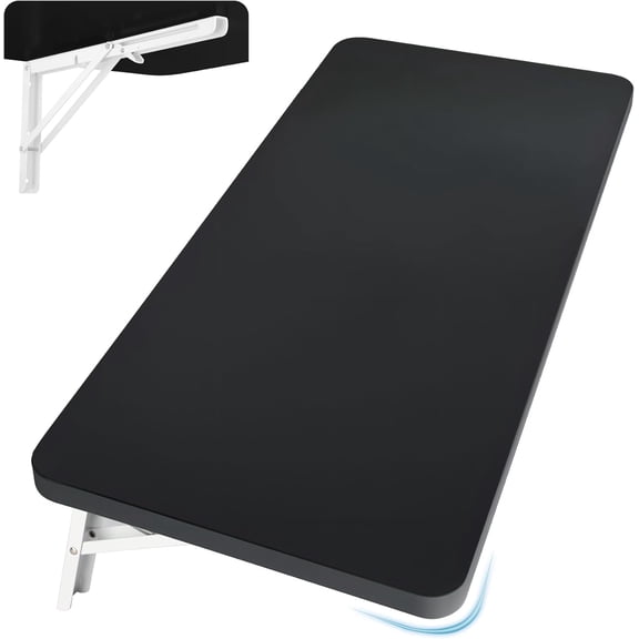 Wall Mounted Folding Table 31.5" x 15.7", Heavy Duty Metal Brackets, Fold Down Desk for Small Spaces, Black